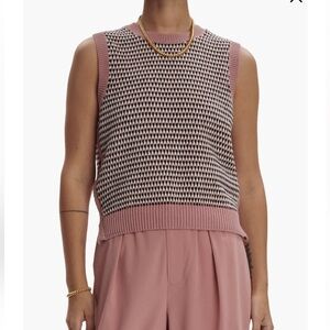 Varley Women’s 100%  Cotton Knit Vest Mauve Trim Black Dot Pattern Size Small